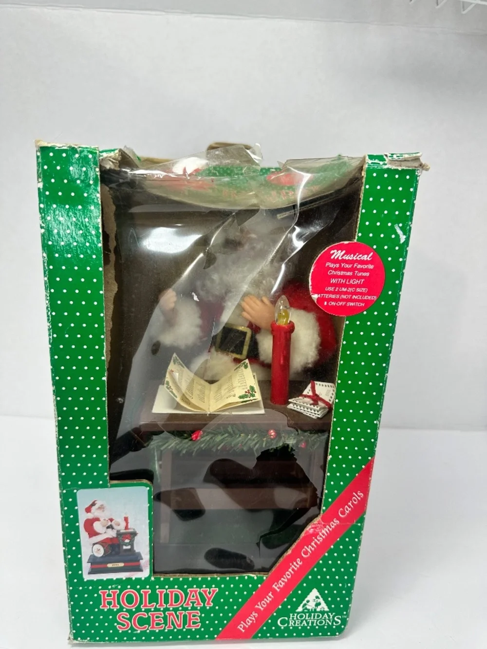 Vintage 1993 Holiday Creations Musical Santa Scene Light Up Noel Desk Figurine